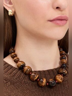 Roxanne Assoulin Authentic The Very Big Bead Stone Necklace Tiger’s Eye NEW N/T